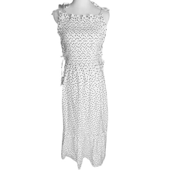 ASOS Design Wm Sz 4 Black White Polka Dot Tie Square Neck Smocked Maxi Sundress - Picture 1 of 6